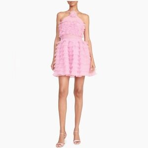 Staud Florian Tiered Ruffle Halter Minidress Pink Size 10 New with Tags NWT